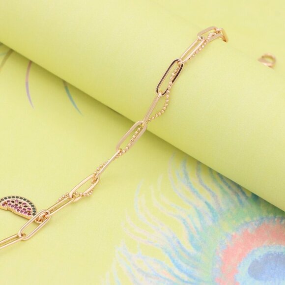 "Trendy Rose Gold Paperclip Chain Bracelet with Bead Detailing, XPBL0837 - Picture 6 of 12